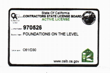 Foundations on the Level's contractor's license